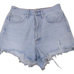 Agolde Blue High-Waisted Jean Shorts with Frayed Hem